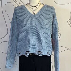 Women's V-Neck Sweater - Light Blue